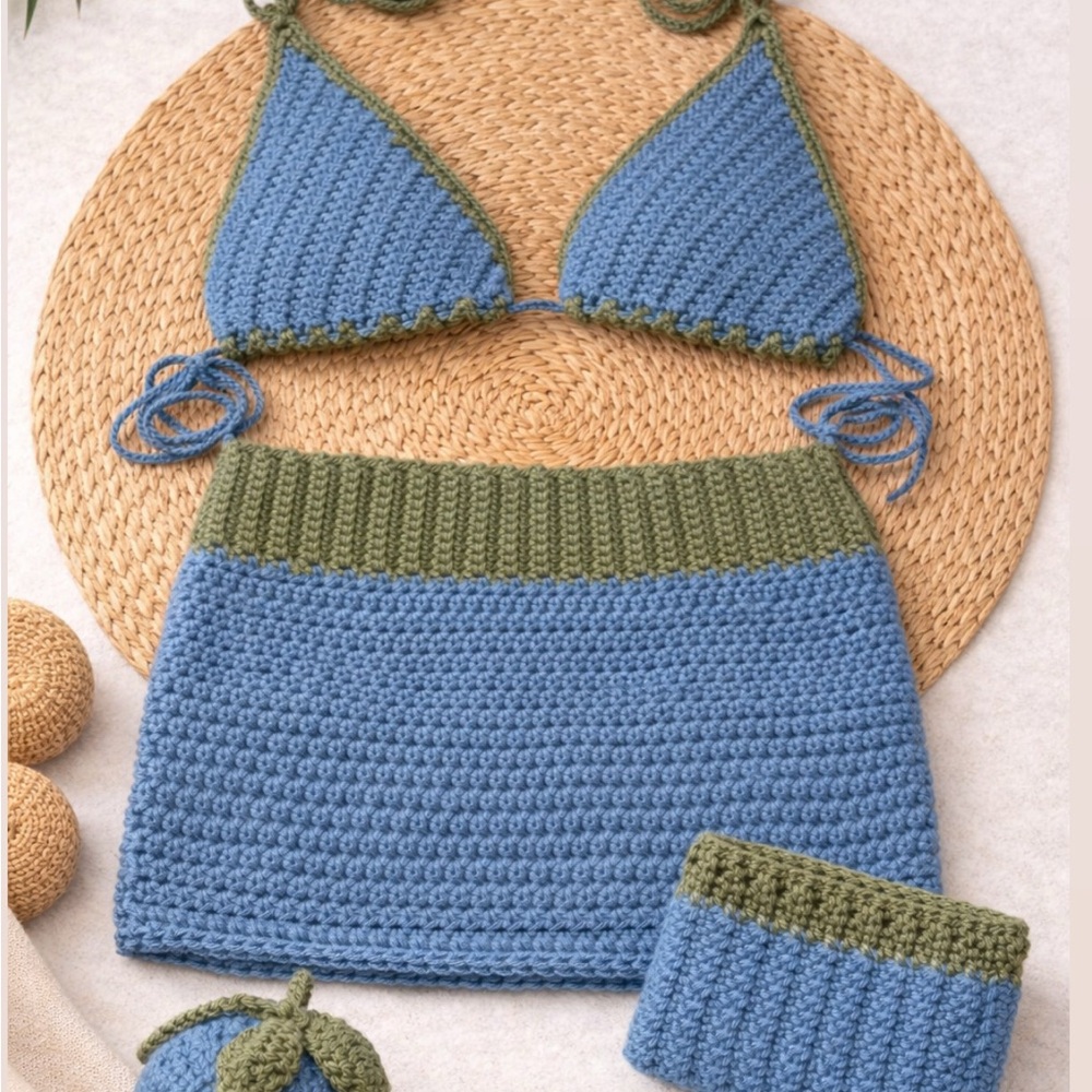 Handmade Crochet Blue & Olive Bikini Set